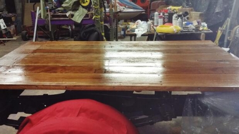 Images show the wood flooring used for the restoration of the Holmes 330 junior known as Sally