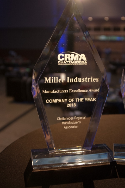 This image shows Miller Industries' 2018 CRMA Trophy