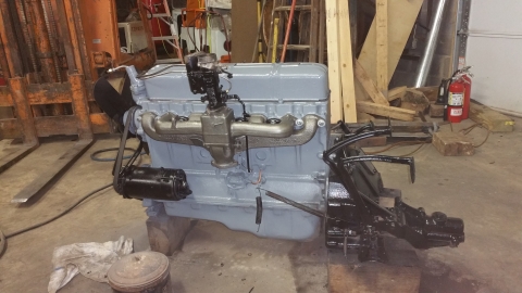 The straight six engine block being restored to go in a Holmes 330 Junior wrecker