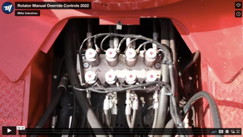This images shows the video covering the rotator manual override controls, and in this image is the forward controls for manually operating the outriggers on a Miller Industries rotator.