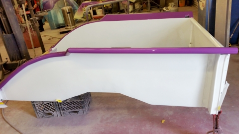 Image shows the body panels of the restored Holmes 330 Junior