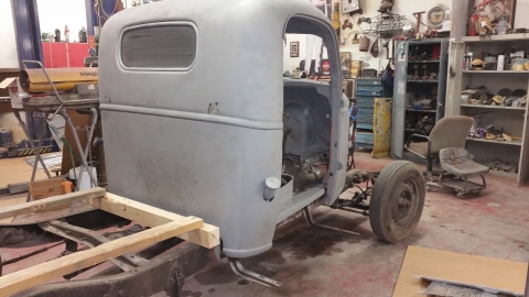 Images of the truck cab being restored on a Holmes 330 Junior