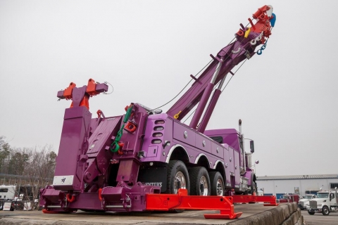 rear view of a purple century 1150 rotator all stretched out